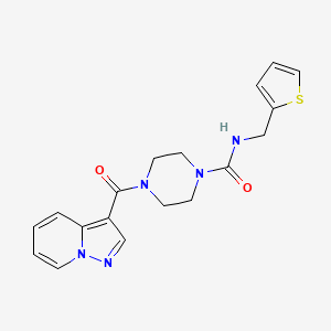 molecular formula C18H19N5O2S B2775021 4-(吡唑啉[1,5-a]吡啶-3-甲酰)-N-(噻吩-2-基甲基)哌嗪-1-甲酰胺 CAS No. 1396680-93-5