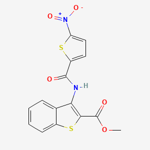 molecular formula C15H10N2O5S2 B2775025 Methyl 3-(5-nitrothiophene-2-carboxamido)benzo[b]thiophene-2-carboxylate CAS No. 477490-34-9