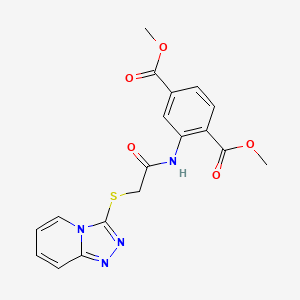 molecular formula C18H16N4O5S B2775026 二甲基-2-(2-([1,2,4]三唑啉[4,3-a]吡啶-3-基硫)乙酰胺基)对苯二甲酸酯 CAS No. 442865-32-9