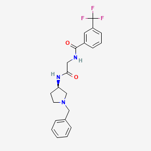 molecular formula C21H22F3N3O2 B2775047 Benzamide, N-[2-oxo-2-[[(3R)-1-(phenylmethyl)-3-pyrrolidinyl]amino]ethyl]-3-(trifluoromethyl)- CAS No. 226228-88-2