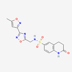 molecular formula C16H15N5O5S B2775060 N-((3-(5-methylisoxazol-3-yl)-1,2,4-oxadiazol-5-yl)methyl)-2-oxo-1,2,3,4-tetrahydroquinoline-6-sulfonamide CAS No. 1903242-89-6