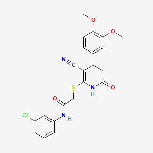 molecular formula C22H20ClN3O4S B2775066 N-(3-chlorophenyl)-2-{[3-cyano-4-(3,4-dimethoxyphenyl)-6-oxo-1,4,5,6-tetrahydropyridin-2-yl]sulfanyl}acetamide CAS No. 370851-09-5