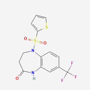 molecular formula C14H11F3N2O3S2 B2775093 5-(2-噻吩基磺酰)-8-(三氟甲基)-1,3,4,5-四氢-2H-1,5-苯并二氮杂环己-2-酮 CAS No. 866138-35-4