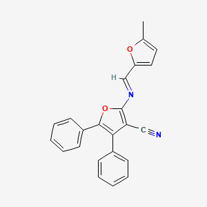molecular formula C23H16N2O2 B2775102 (E)-2-(((5-methylfuran-2-yl)methylene)amino)-4,5-diphenylfuran-3-carbonitrile CAS No. 324777-72-2