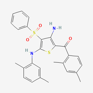 molecular formula C27H26N2O3S2 B2775103 (3-氨基-5-((2,5-二甲基苯基)氨基)-4-(苯基磺酰)噻吩-2-基)(2,4-二甲基苯基)甲酮 CAS No. 892289-43-9