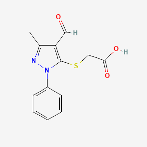 molecular formula C13H12N2O3S B2775140 [(4-甲酰-3-甲基-1-苯基-1H-吡唑-5-基)硫]乙酸 CAS No. 24099-02-3