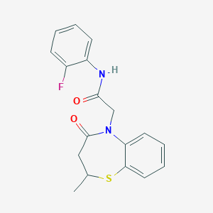 molecular formula C18H17FN2O2S B2775151 N-(2-fluorophenyl)-2-(2-methyl-4-oxo-3,4-dihydrobenzo[b][1,4]thiazepin-5(2H)-yl)acetamide CAS No. 847409-92-1