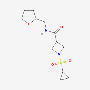 molecular formula C12H20N2O4S B2775159 1-(环丙基磺酰)-N-((二氢呋喃-2-基)甲基)氮杂环丙酰胺 CAS No. 1428362-66-6