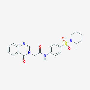 molecular formula C22H24N4O4S B277517 N-{4-[(2-methyl-1-piperidinyl)sulfonyl]phenyl}-2-(4-oxo-3(4H)-quinazolinyl)acetamide 