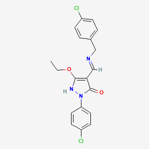 molecular formula C19H17Cl2N3O2 B2775185 4-{[(4-chlorobenzyl)amino]methylene}-2-(4-chlorophenyl)-5-ethoxy-2,4-dihydro-3H-pyrazol-3-one CAS No. 338751-22-7