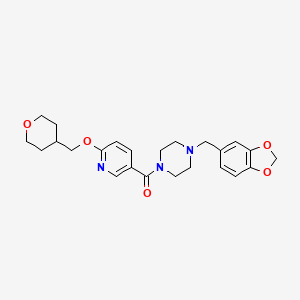 molecular formula C24H29N3O5 B2775211 (4-(benzo[d][1,3]dioxol-5-ylmethyl)piperazin-1-yl)(6-((tetrahydro-2H-pyran-4-yl)methoxy)pyridin-3-yl)methanone CAS No. 2034448-47-8