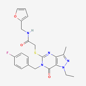 molecular formula C22H22FN5O3S B2775223 2-((1-ethyl-6-(4-fluorobenzyl)-3-methyl-7-oxo-6,7-dihydro-1H-pyrazolo[4,3-d]pyrimidin-5-yl)thio)-N-(furan-2-ylmethyl)acetamide CAS No. 1359174-03-0