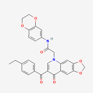 N-(2,3-dihydro-1,4-benzodioxin-6-yl)-2-[7-(4-ethylbenzoyl)-8-oxo-[1,3]dioxolo[4,5-g]quinolin-5-yl]acetamide