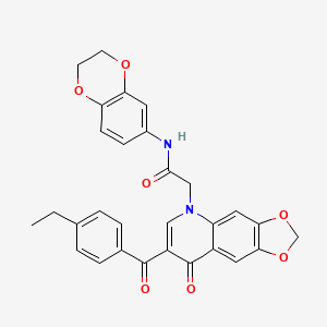 N-(2,3-dihydro-1,4-benzodioxin-6-yl)-2-[7-(4-ethylbenzoyl)-8-oxo-2H,5H,8H-[1,3]dioxolo[4,5-g]quinolin-5-yl]acetamide