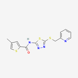 molecular formula C14H12N4OS3 B2775237 4-methyl-N-(5-((pyridin-2-ylmethyl)thio)-1,3,4-thiadiazol-2-yl)thiophene-2-carboxamide CAS No. 1219912-05-6