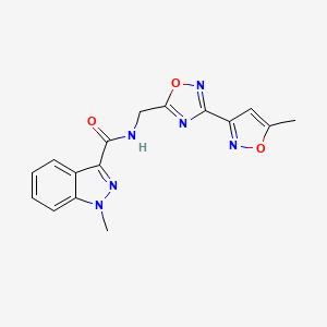 molecular formula C16H14N6O3 B2775242 1-methyl-N-((3-(5-methylisoxazol-3-yl)-1,2,4-oxadiazol-5-yl)methyl)-1H-indazole-3-carboxamide CAS No. 2034420-59-0