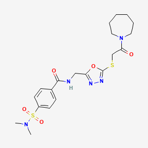molecular formula C20H27N5O5S2 B2775260 N-((5-((2-(环庚-1-基)-2-氧代乙基)硫)-1,3,4-噁二唑-2-基)甲基)-4-(N,N-二甲基磺酰基)苯甲酰胺 CAS No. 872621-86-8