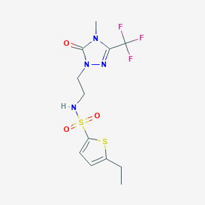 molecular formula C12H15F3N4O3S2 B2775261 5-ethyl-N-(2-(4-methyl-5-oxo-3-(trifluoromethyl)-4,5-dihydro-1H-1,2,4-triazol-1-yl)ethyl)thiophene-2-sulfonamide CAS No. 1421485-19-9