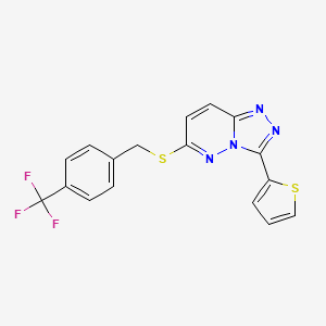 molecular formula C17H11F3N4S2 B2775268 3-Thiophen-2-yl-6-[[4-(trifluoromethyl)phenyl]methylsulfanyl]-[1,2,4]triazolo[4,3-b]pyridazine CAS No. 868966-97-6