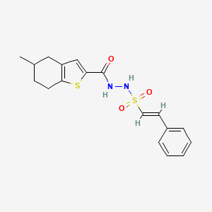 molecular formula C18H20N2O3S2 B2775274 5-methyl-N'-[(E)-2-phenylethenyl]sulfonyl-4,5,6,7-tetrahydro-1-benzothiophene-2-carbohydrazide CAS No. 875327-94-9