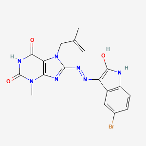 molecular formula C18H16BrN7O3 B2775279 8-[(2E)-2-(5-bromo-2-oxo-1,2-dihydro-3H-indol-3-ylidene)hydrazinyl]-6-hydroxy-3-methyl-7-(2-methylprop-2-en-1-yl)-3,7-dihydro-2H-purin-2-one CAS No. 372184-52-6
