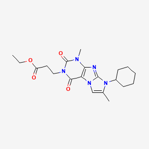 molecular formula C20H27N5O4 B2775283 乙酸-3-(6-环己基-4,7-二甲基-1,3-二氧代嘌呤[7,8-a]咪唑-2-基)丙酸乙酯 CAS No. 896319-84-9