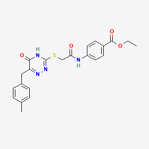 molecular formula C22H22N4O4S B2775284 Ethyl 4-[({[6-(4-methylbenzyl)-5-oxo-4,5-dihydro-1,2,4-triazin-3-yl]sulfanyl}acetyl)amino]benzoate CAS No. 898604-75-6
