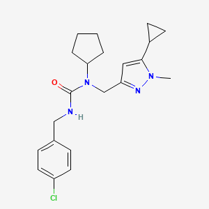 molecular formula C21H27ClN4O B2775285 3-(4-氯苄基)-1-环戊基-1-((5-环丙基-1-甲基-1H-吡唑-3-基)甲基)脲 CAS No. 1787880-34-5