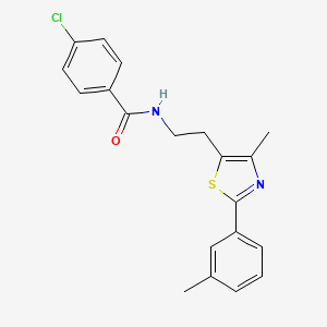 molecular formula C20H19ClN2OS B2775294 4-chloro-N-{2-[4-methyl-2-(3-methylphenyl)-1,3-thiazol-5-yl]ethyl}benzamide CAS No. 873076-08-5