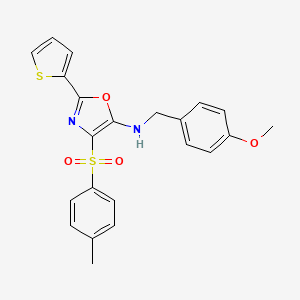 molecular formula C22H20N2O4S2 B2775300 N-[(4-methoxyphenyl)methyl]-4-(4-methylphenyl)sulfonyl-2-thiophen-2-yl-1,3-oxazol-5-amine CAS No. 627833-85-6