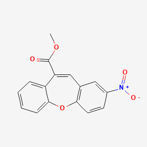 molecular formula C16H11NO5 B2775321 Methyl 13-nitro-2-oxatricyclo[9.4.0.0^{3,8}]pentadeca-1(15),3(8),4,6,9,11,13-heptaene-9-carboxylate CAS No. 2365418-91-1