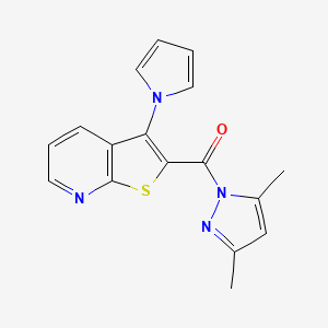 molecular formula C17H14N4OS B2775341 2-[(3,5-dimethyl-1H-pyrazol-1-yl)carbonyl]-3-(1H-pyrrol-1-yl)thieno[2,3-b]pyridine CAS No. 1986427-23-9