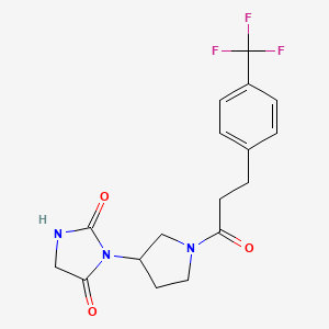 molecular formula C17H18F3N3O3 B2775357 3-(1-(3-(4-(Trifluoromethyl)phenyl)propanoyl)pyrrolidin-3-yl)imidazolidine-2,4-dione CAS No. 2176069-41-1