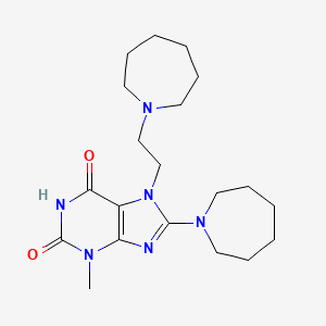 molecular formula C20H32N6O2 B2775373 8-Azepan-1-yl-7-(2-azepan-1-yl-ethyl)-3-methyl-3,7-dihydro-purine-2,6-dione CAS No. 302788-70-1