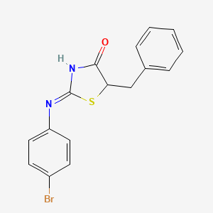 molecular formula C16H13BrN2OS B2775376 (E)-5-benzyl-2-((4-bromophenyl)imino)thiazolidin-4-one CAS No. 101272-01-9