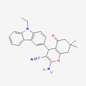 molecular formula C26H25N3O2 B2775379 2-氨基-4-(9-乙基-9H-咔唑-3-基)-7,7-二甲基-5-氧代-5,6,7,8-四氢-4H-香豆素-3-碳腈 CAS No. 315672-31-2