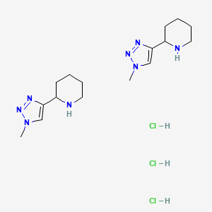 molecular formula C16H31Cl3N8 B2775394 2-(1-Methyltriazol-4-yl)piperidine;trihydrochloride CAS No. 1538087-44-3