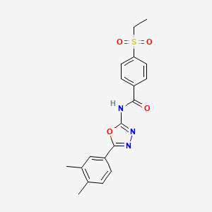 molecular formula C19H19N3O4S B2775399 N-[5-(3,4-dimethylphenyl)-1,3,4-oxadiazol-2-yl]-4-ethylsulfonylbenzamide CAS No. 941870-38-8