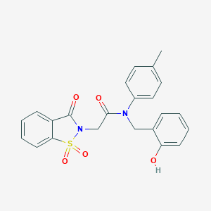 molecular formula C23H20N2O5S B277541 2-(1,1-dioxido-3-oxo-1,2-benzisothiazol-2(3H)-yl)-N-(2-hydroxybenzyl)-N-(4-methylphenyl)acetamide 