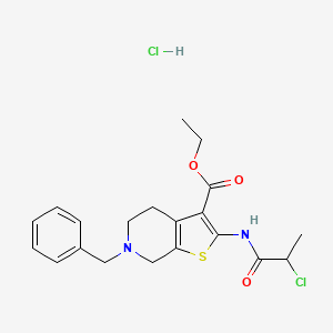 molecular formula C20H24Cl2N2O3S B2775418 ethyl 6-benzyl-2-(2-chloropropanamido)-4H,5H,6H,7H-thieno[2,3-c]pyridine-3-carboxylate hydrochloride CAS No. 1049746-42-0