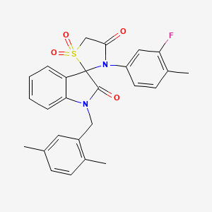 molecular formula C26H23FN2O4S B2775421 1-(2,5-Dimethylbenzyl)-3'-(3-fluoro-4-methylphenyl)spiro[indoline-3,2'-thiazolidine]-2,4'-dione 1',1'-dioxide CAS No. 941977-78-2