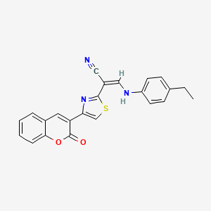 molecular formula C23H17N3O2S B2775424 (Z)-3-((4-ethylphenyl)amino)-2-(4-(2-oxo-2H-chromen-3-yl)thiazol-2-yl)acrylonitrile CAS No. 373371-33-6