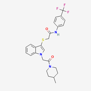 molecular formula C25H26F3N3O2S B2775436 2-((1-(2-(4-methylpiperidin-1-yl)-2-oxoethyl)-1H-indol-3-yl)thio)-N-(4-(trifluoromethyl)phenyl)acetamide CAS No. 878056-68-9