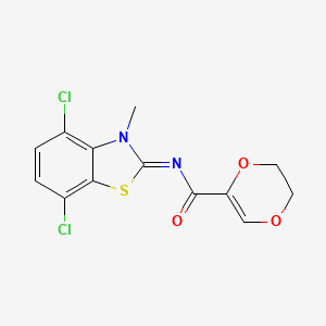 molecular formula C13H10Cl2N2O3S B2775439 (Z)-N-(4,7-二氯-3-甲基苯并[d]噻唑-2(3H)-基亚)-5,6-二氢-1,4-二噁烷-2-甲酰胺 CAS No. 851080-46-1
