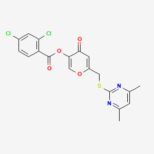 6-(((4,6-dimethylpyrimidin-2-yl)thio)methyl)-4-oxo-4H-pyran-3-yl 2,4-dichlorobenzoate