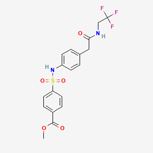 molecular formula C18H17F3N2O5S B2775473 methyl 4-(N-(4-(2-oxo-2-((2,2,2-trifluoroethyl)amino)ethyl)phenyl)sulfamoyl)benzoate CAS No. 1396750-46-1