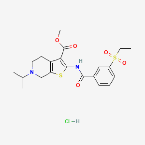 molecular formula C21H27ClN2O5S2 B2775496 Methyl 2-(3-(ethylsulfonyl)benzamido)-6-isopropyl-4,5,6,7-tetrahydrothieno[2,3-c]pyridine-3-carboxylate hydrochloride CAS No. 1331127-50-4