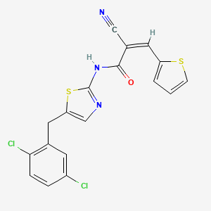 molecular formula C18H11Cl2N3OS2 B2775508 (Z)-2-Cyano-N-[5-[(2,5-dichlorophenyl)methyl]-1,3-thiazol-2-yl]-3-thiophen-2-ylprop-2-enamide CAS No. 1321749-48-7