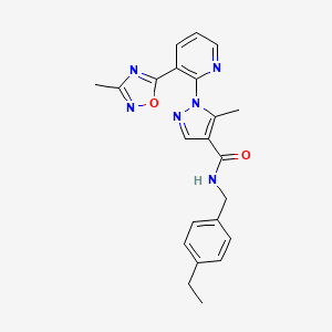 molecular formula C22H22N6O2 B2775537 N~4~-(4-ethylbenzyl)-5-methyl-1-[3-(3-methyl-1,2,4-oxadiazol-5-yl)-2-pyridyl]-1H-pyrazole-4-carboxamide CAS No. 1251562-66-9