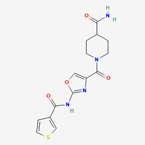 1-(2-(Thiophene-3-carboxamido)oxazole-4-carbonyl)piperidine-4-carboxamide